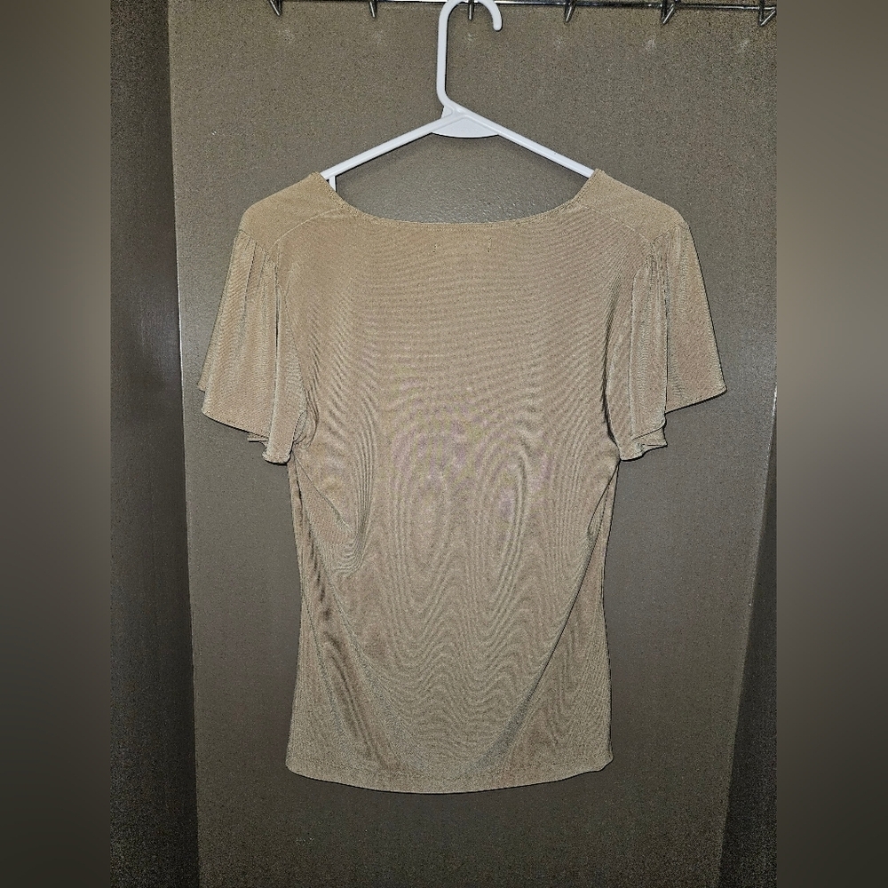 Chaps Beige Flutter Sleeve Blouse Women's Small V-Neck Business Casual Top - Picture 2 of 8